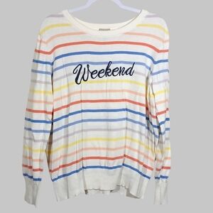Como Vintage Preppy Stripe Embroidered Weekend Sweater